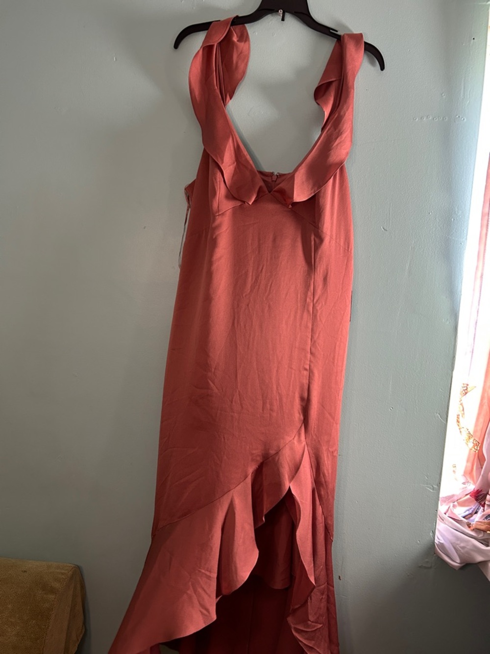 Express Rust Ruffle-Trim High-Low Slip Dress - Picture 6 of 6